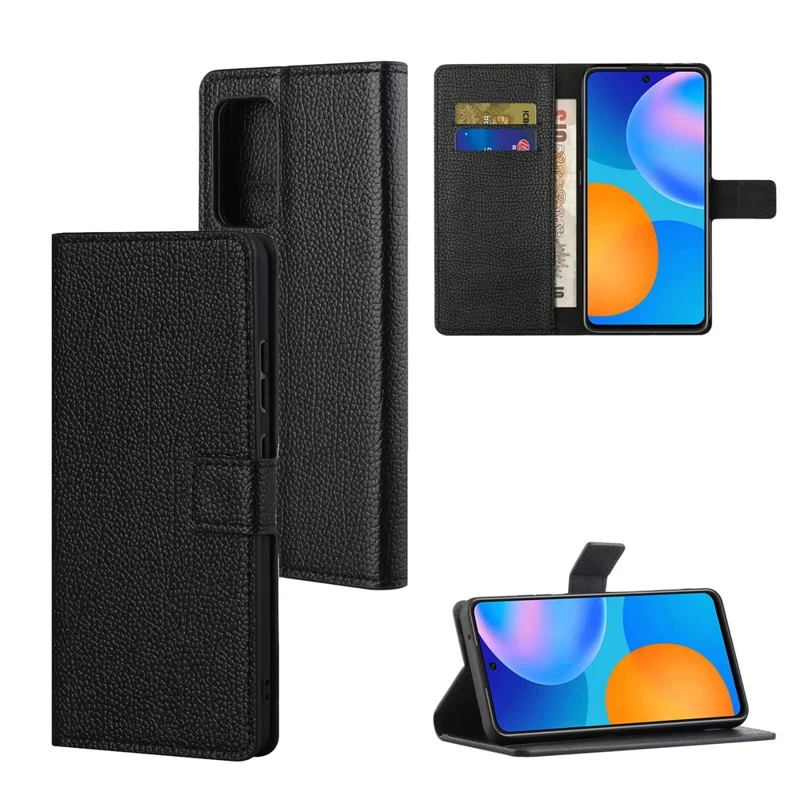 Litchi Texture PU Leather Wallet Stand Magnetic Clasp Protective Phone Case Shell for Samsung Galaxy A33 5G - Black