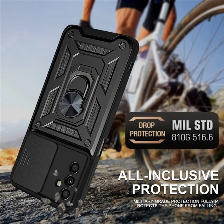 Bem Protegido Câmera de Capa de Capa de Câmera Bem Protegida Kickstand Design PC + TPU Capa de Capa de Telefone Para Samsung Galaxy M52 5G - Preto