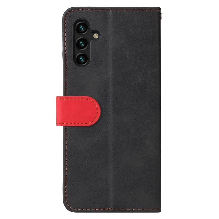 For Samsung Galaxy A13 5G / A04s 4G (164.7 x 76.7 x 9.1 mm) Bi-color Splicing Business Style Anti-fall Leather Phone Case Stand Wallet Cover - Red