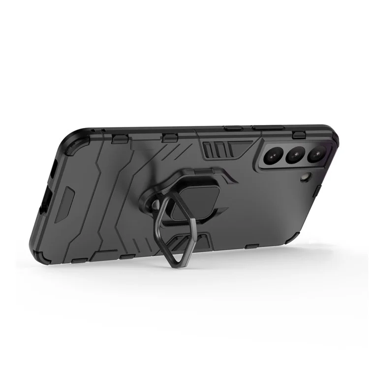 Ringhalter Kickstand Soft TPU Hartes PC Kratzfestes Schutzschutz Für Samsung Galaxy S22 5g - Schwarz