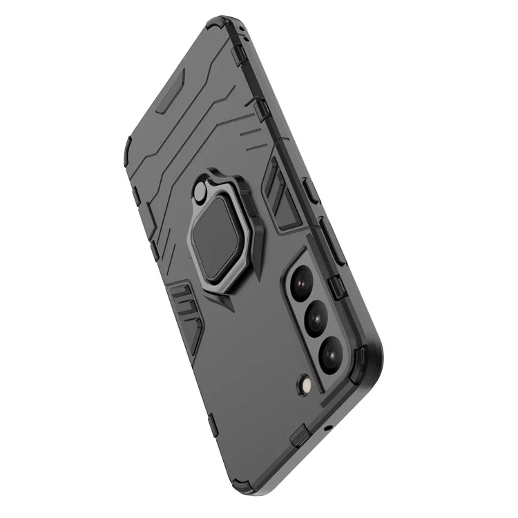 Ringhalter Kickstand Soft TPU Hartes PC Kratzfestes Schutzschutz Für Samsung Galaxy S22 5g - Schwarz