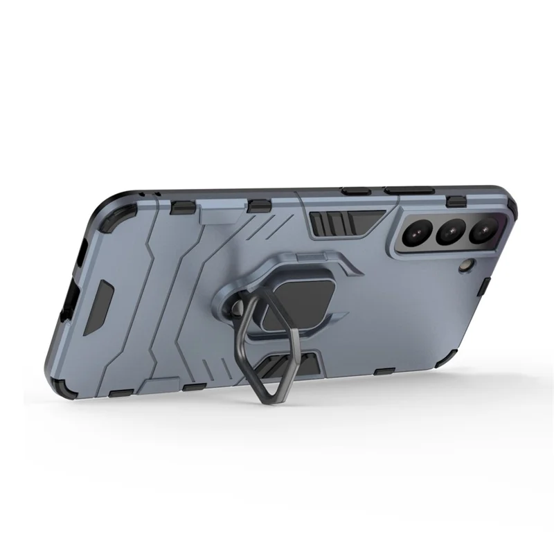 Ring Holder Kickstand Soft TPU Hard PC Scratch-Resistant Protective Back Cover for Samsung Galaxy S22 5G - Dark Blue