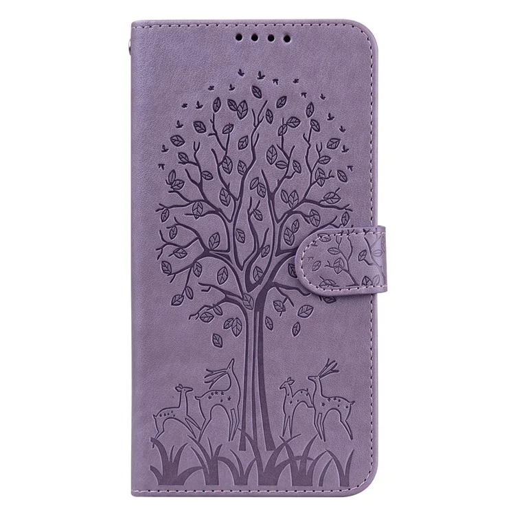 Deer Tree Pattern Imprint PU Leather Wallet Stand Phone Protective Case Cover for Samsung Galaxy A33 5G - Purple