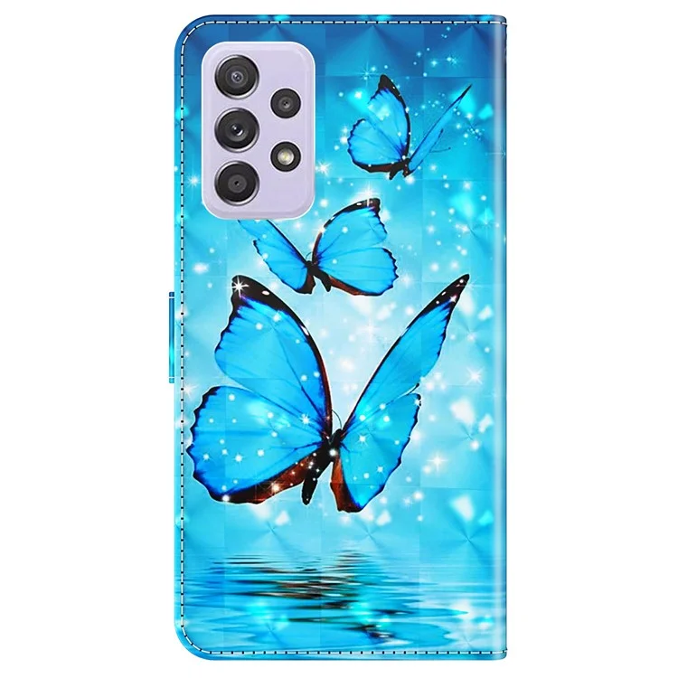 Funda de piel sintética con estampado en 3D, billetera magnética con soporte y correa para Samsung Galaxy A33 5G - Mariposas azules
