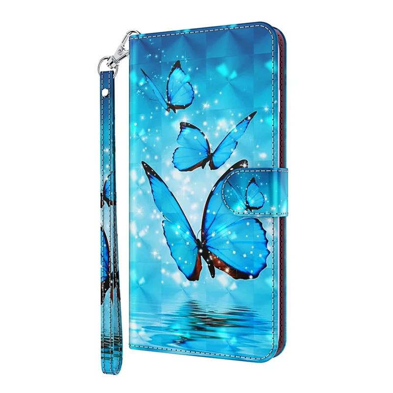 3D Pattern Printing PU Leather Wallet Case Stand Feature Flip Folio Cover with Strap for Samsung Galaxy A53 5G - Blue Butterflies