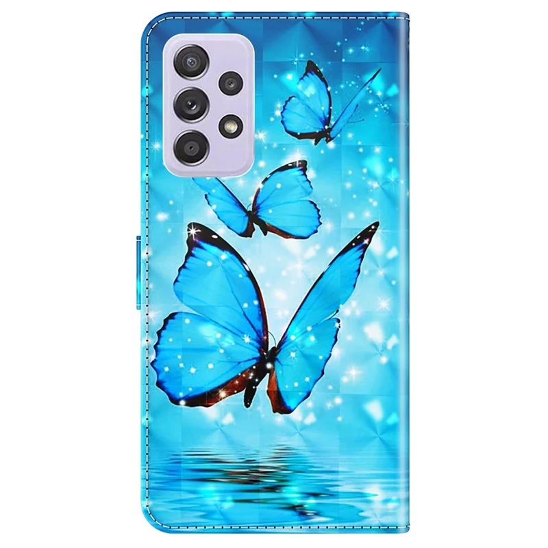 3D Pattern Printing PU Leather Wallet Case Stand Feature Flip Folio Cover with Strap for Samsung Galaxy A53 5G - Blue Butterflies
