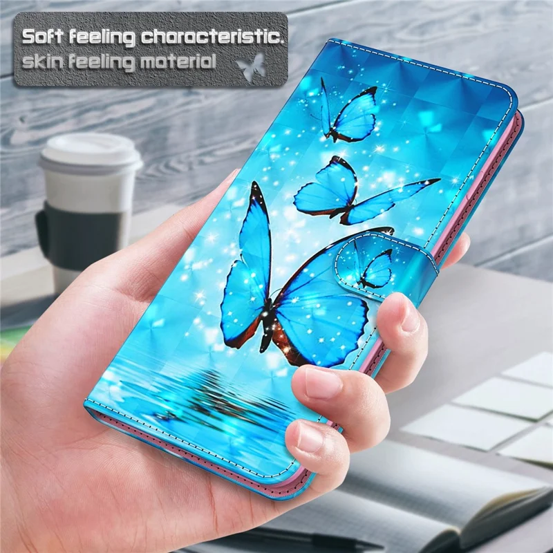 3D Pattern Printing PU Leather Wallet Case Stand Feature Flip Folio Cover with Strap for Samsung Galaxy A53 5G - Blue Butterflies