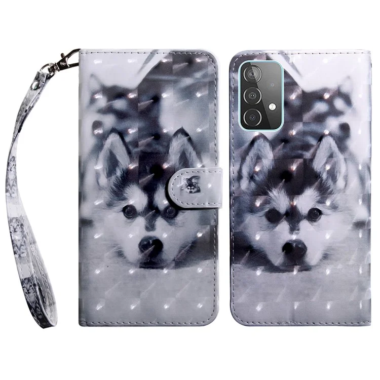 3D-Musterdruckung PU-Leder-Brieftasche mit Ständer-Feature, Flip-Schutzhülle mit Riemen für Samsung Galaxy A53 5G - Hund