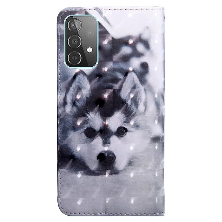 3D-Musterdruckung PU-Leder-Brieftasche mit Ständer-Feature, Flip-Schutzhülle mit Riemen für Samsung Galaxy A53 5G - Hund