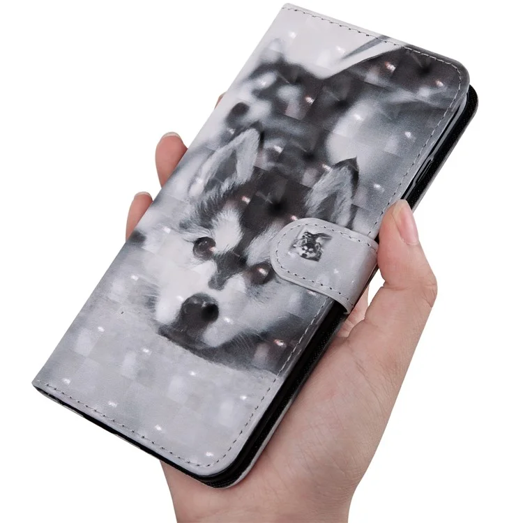 3D-Musterdruckung PU-Leder-Brieftasche mit Ständer-Feature, Flip-Schutzhülle mit Riemen für Samsung Galaxy A53 5G - Hund