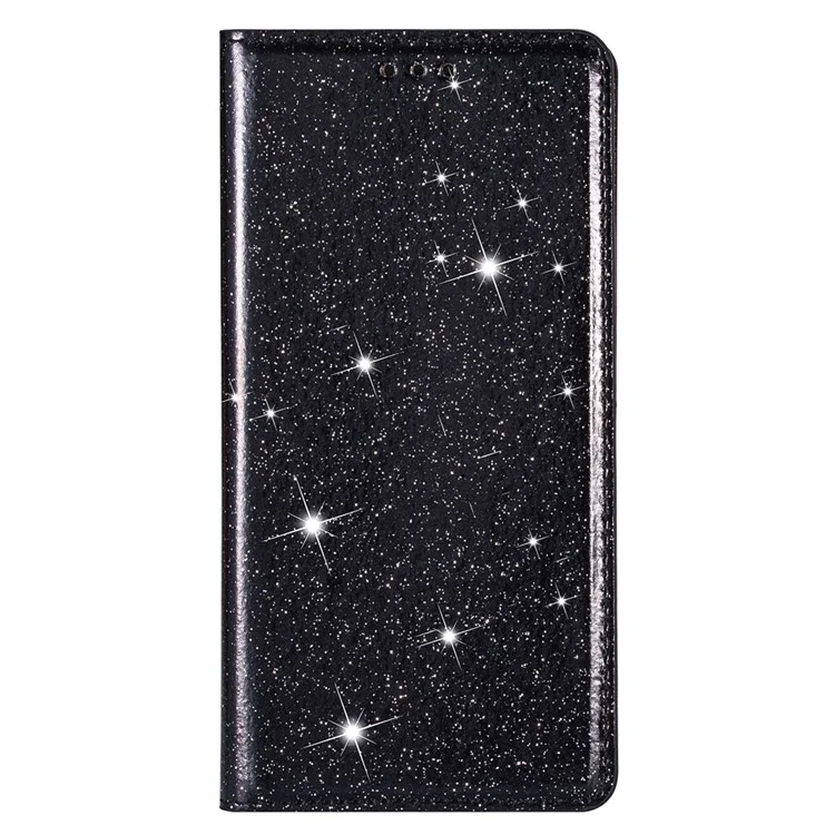 Glitter Powder Ultra-thin Card Slot Stand Leather Case Phone Cover for Samsung Galaxy S22+ 5G - Black