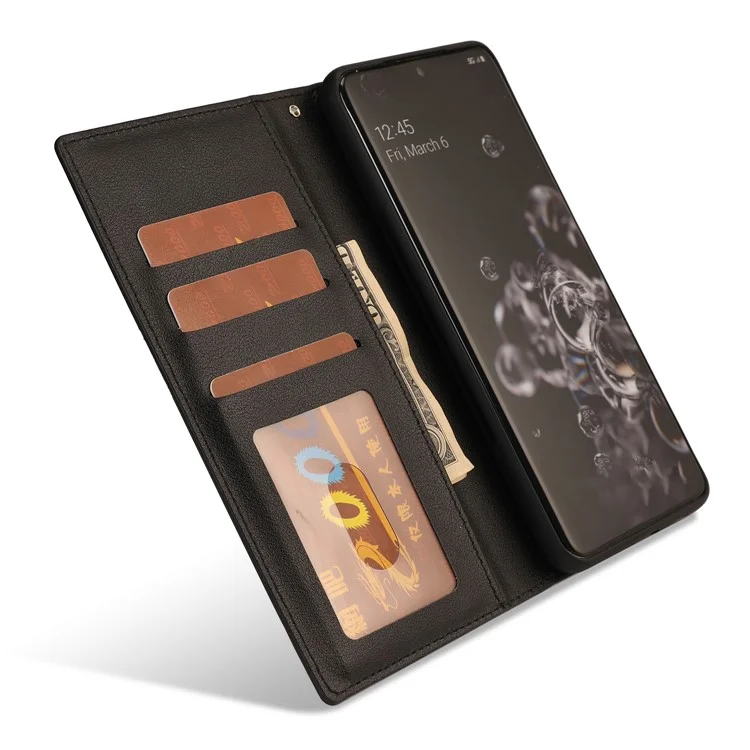 Ultra-thin Detachable Drop-proof Leather Wallet Phone Protective Case Cover for Samsung Galaxy S22 Ultra 5G - Black
