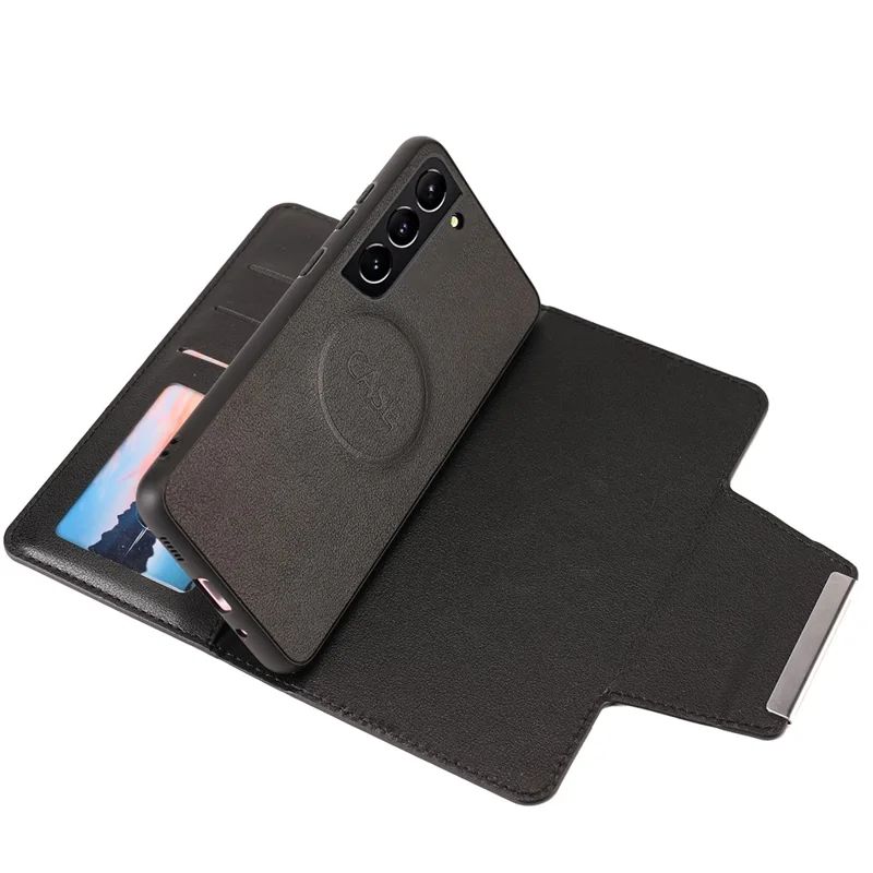 Ultra-thin Detachable Leather Wallet Mobile Phone Protective Case Shell for Samsung Galaxy S22+ 5G - Black