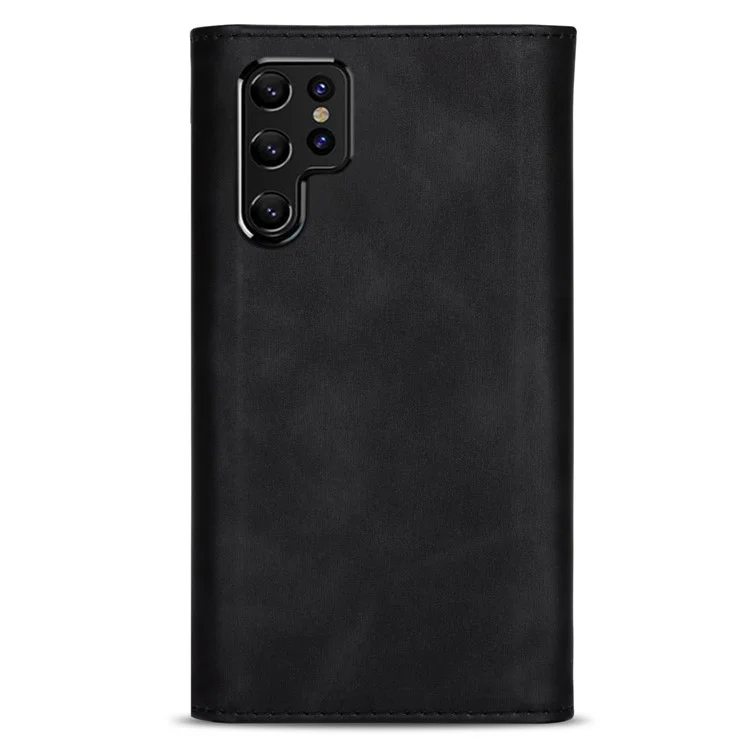 Skin Feeling Leather Zipper Wallet Design Full Protection Phone Case Cover with Stand and Strap for Samsung Galaxy S22 Ultra 5G - Black