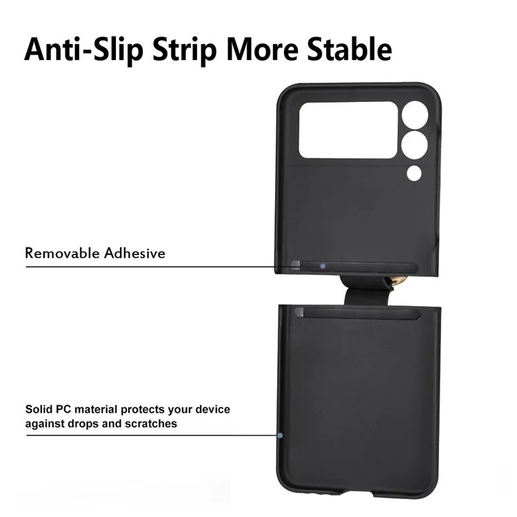 Hard PC Phone Case for Samsung Galaxy Z Flip3 5G Protective Cover Rubberized Flipping Phone Shell with Metal Ring Holder - Black