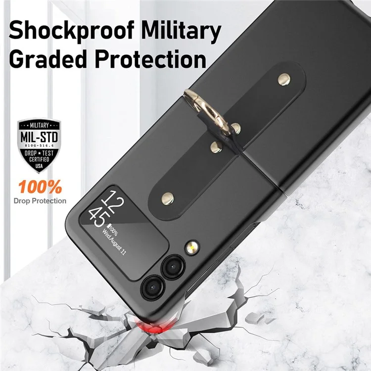 Hard PC Phone Case for Samsung Galaxy Z Flip3 5G Protective Cover Rubberized Flipping Phone Shell with Metal Ring Holder - Green