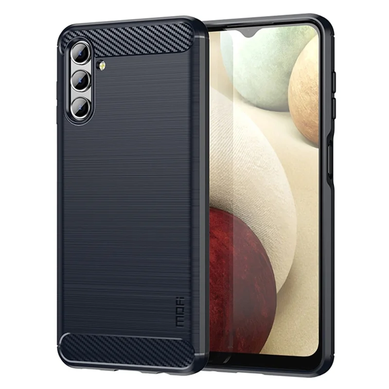 MOFI TPU Phone Cover Brushed Carbon Fiber Design Soft Well-Protected Case for Samsung Galaxy A13 5G / A04s 4G (164.7mm) - Blue