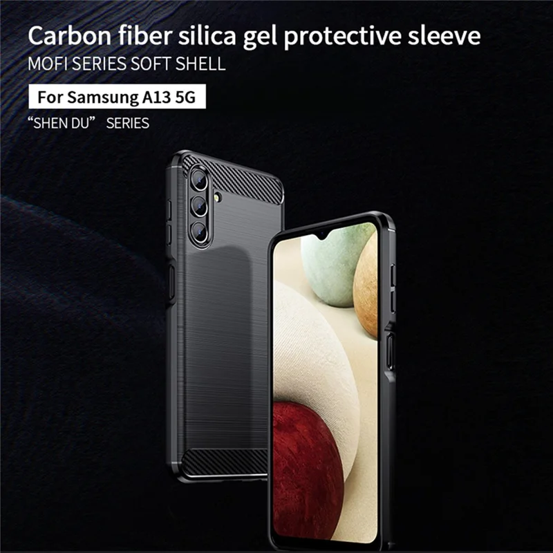 MOFI TPU Phone Cover Brushed Carbon Fiber Design Soft Well-Protected Case for Samsung Galaxy A13 5G / A04s 4G (164.7mm) - Blue