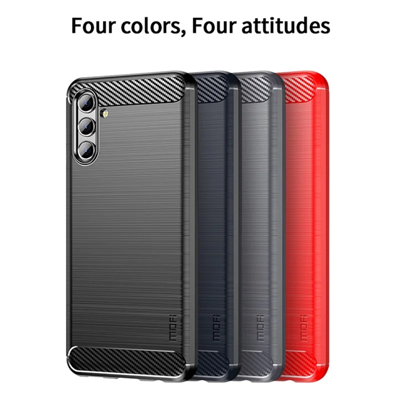 MOFI TPU Phone Cover Brushed Carbon Fiber Design Soft Well-Protected Case for Samsung Galaxy A13 5G / A04s 4G (164.7mm) - Blue