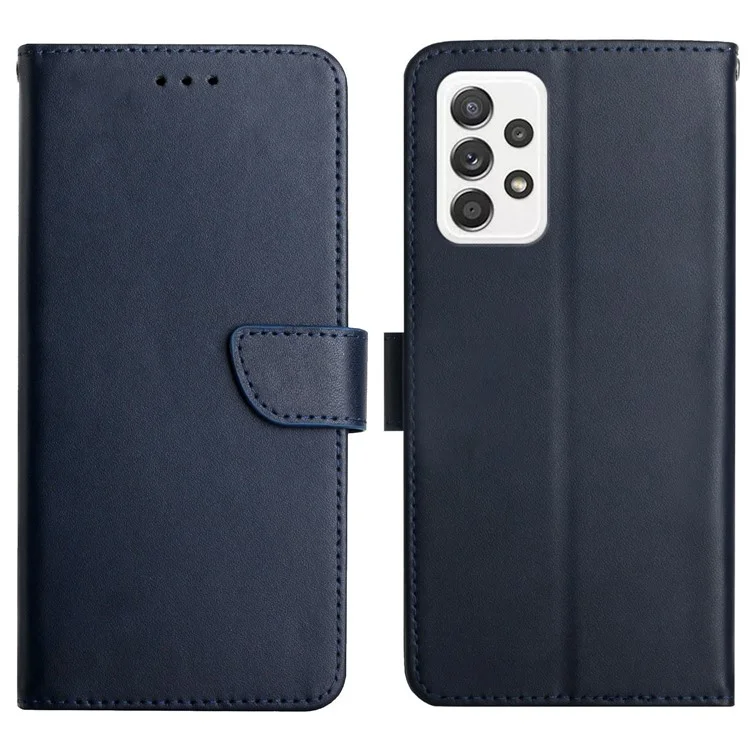 Nappa Texture Folio Flip Genuine Leather Phone Case Magnetic Closure Stand Wallet Well-protected Shell for Samsung Galaxy A33 5G - Blue