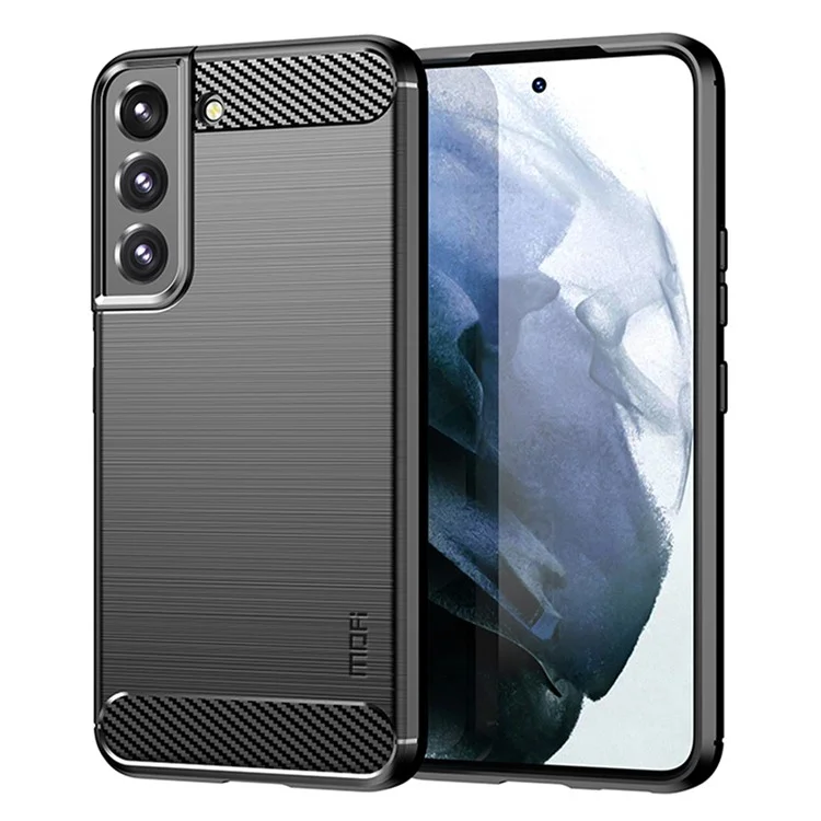 MOFI For Samsung Galaxy S22+ 5G Brushed Carbon Fiber Design Soft TPU Cover Well-Protected Phone Case - Black