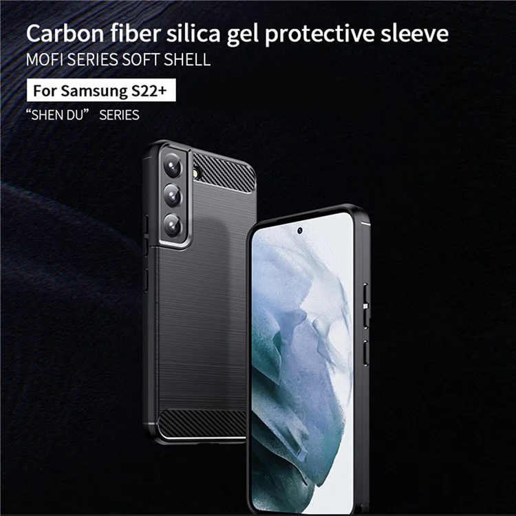 MOFI For Samsung Galaxy S22+ 5G Brushed Carbon Fiber Design Soft TPU Cover Well-Protected Phone Case - Black