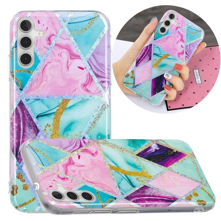 IMD TPU Cell Phone Case Marble Pattern Electroplating Flexible Drop-Proof Phone Cover for Samsung Galaxy A13 5G / A04s 4G (164.7 x 76.7 x 9.1 mm) - Triangle / Rhombus
