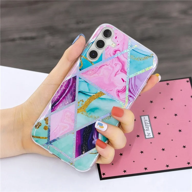 IMD TPU Cell Phone Case Marble Pattern Electroplating Flexible Drop-Proof Phone Cover for Samsung Galaxy A13 5G / A04s 4G (164.7 x 76.7 x 9.1 mm) - Triangle / Rhombus