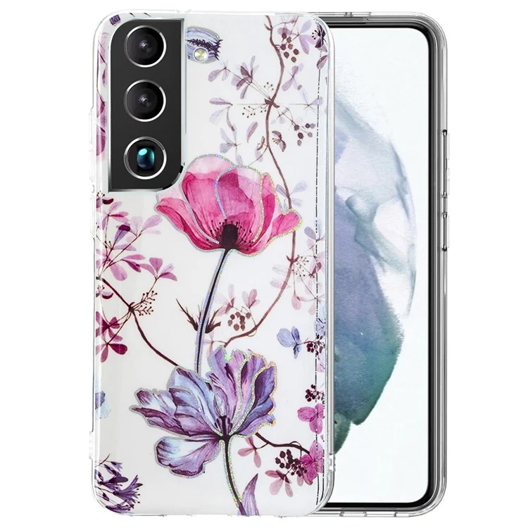 IMD TPU Cell Phone Case Electroplating Various Pattern Phone Cover for Samsung Galaxy S22 5G - Lotus Flowers
