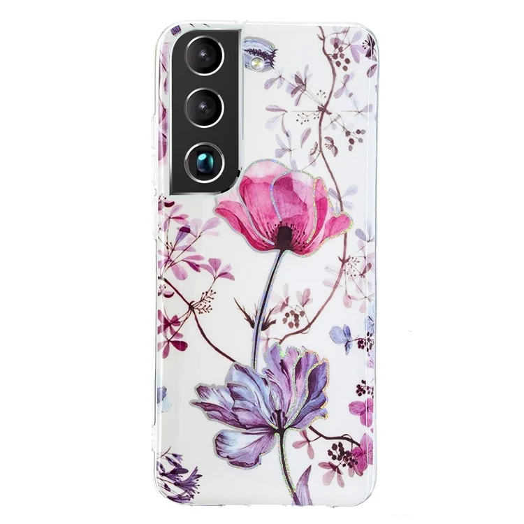 IMD TPU Cell Phone Case Electroplating Various Pattern Phone Cover for Samsung Galaxy S22 5G - Lotus Flowers
