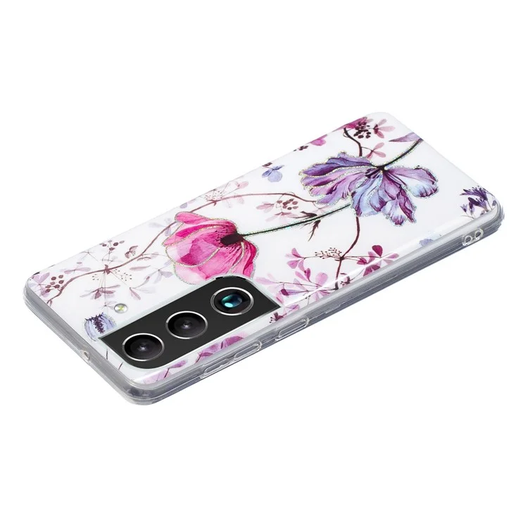 IMD TPU Cell Phone Case Electroplating Various Pattern Phone Cover for Samsung Galaxy S22 5G - Lotus Flowers