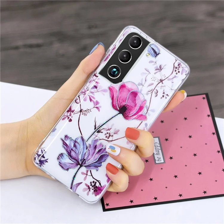 IMD TPU Cell Phone Case Electroplating Various Pattern Phone Cover for Samsung Galaxy S22 5G - Lotus Flowers