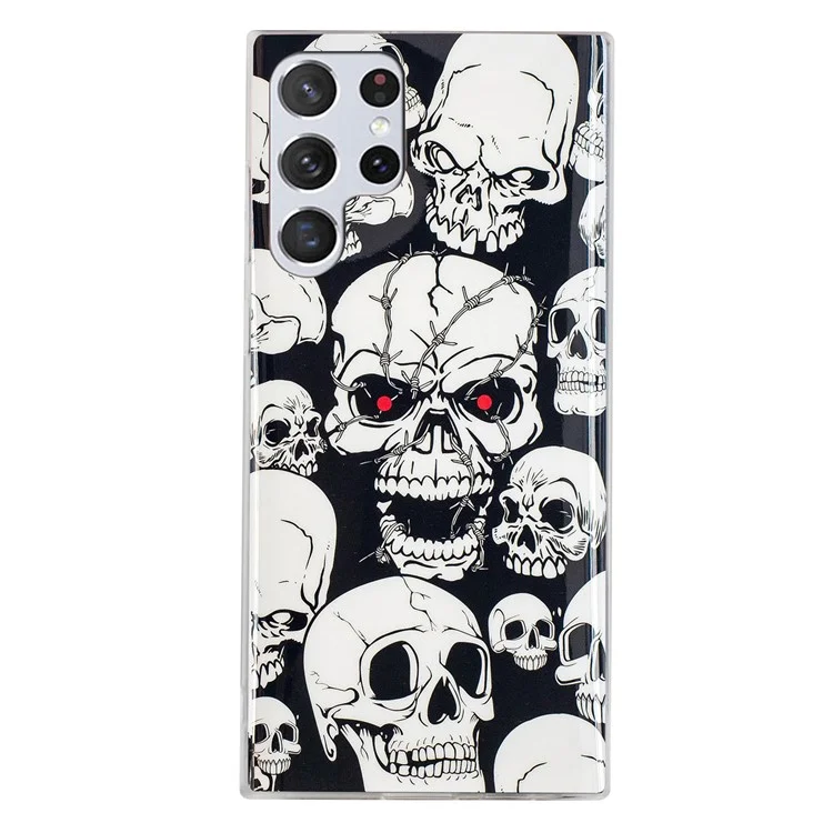 Étui IMD TPU luminescent Noctilucent à décor lumineux pour Samsung Galaxy S22 Ultra 5G - Crâne