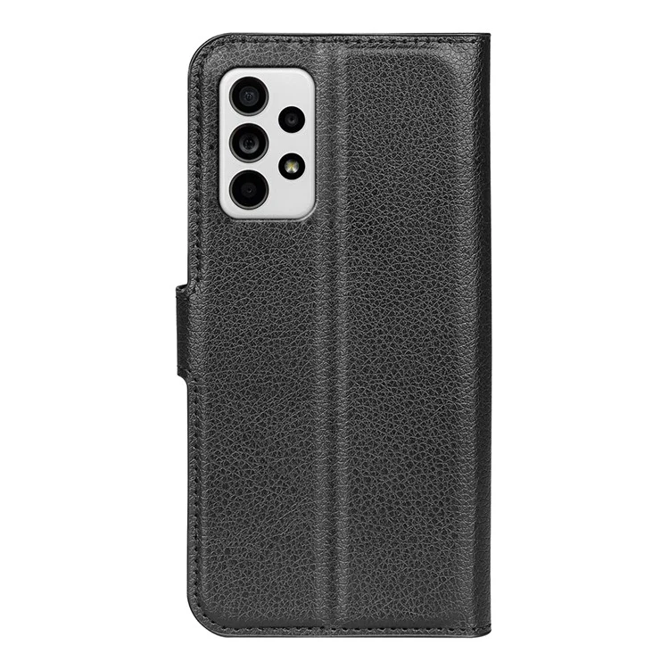 For Samsung Galaxy A33 5G Litchi Texture PU Leather Flip Stand Case Wallet Style Magnetic Clasp Protective Phone Cover - Black