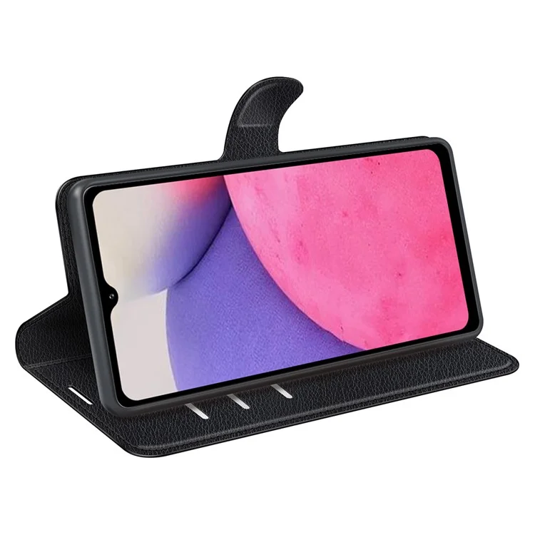 Pour Samsung Galaxy A33 5G Litchi Texture PU Cuir Flip Stand Case Portefeuille Style Fermeture Magnétique Etui de Protection pour Téléphone - Noir