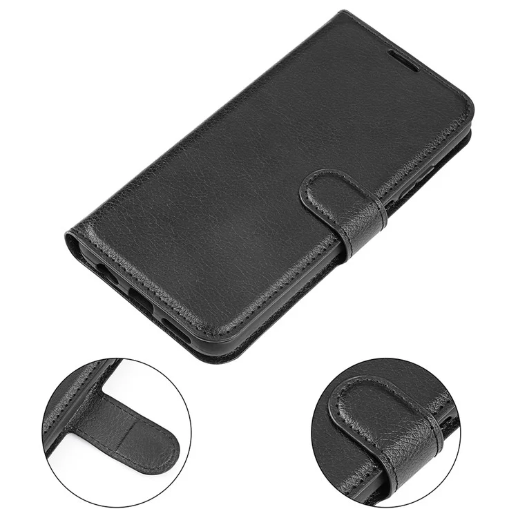 For Samsung Galaxy A33 5G Litchi Texture PU Leather Flip Stand Case Wallet Style Magnetic Clasp Protective Phone Cover - Black