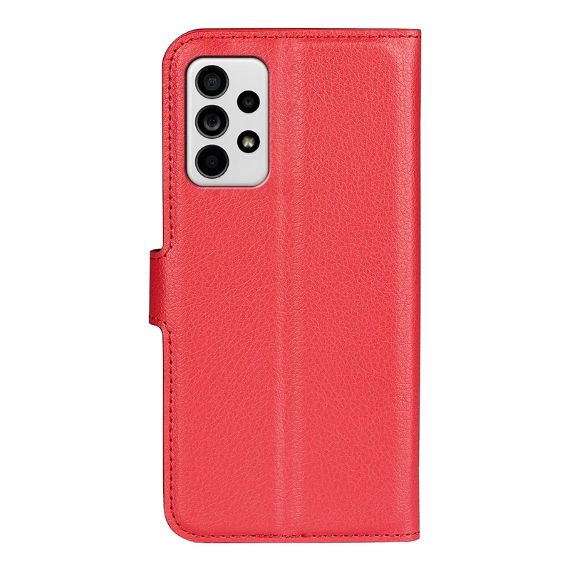 For Samsung Galaxy A33 5G Litchi Texture PU Leather Flip Stand Case Wallet Style Magnetic Clasp Protective Phone Cover - Red