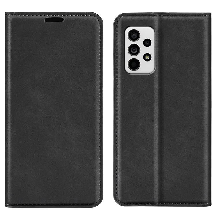 Auto Closing Magnetic PU Leather Case Stand Wallet Solid Color Skin-Touch Flip Phone Cover for Samsung Galaxy A33 5G - Black