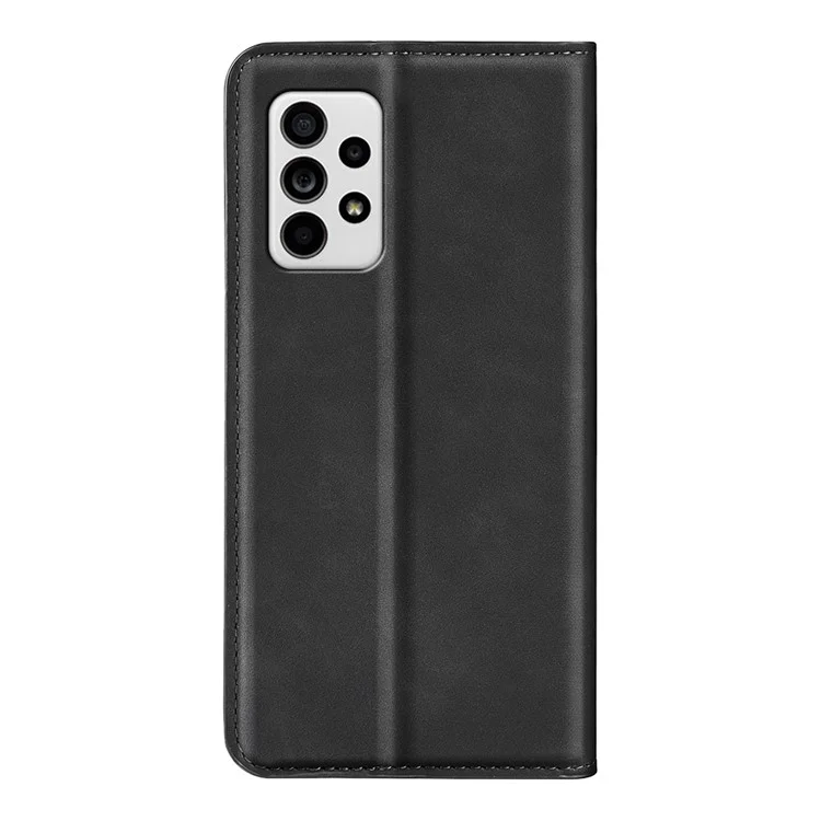 Auto Closing Magnetic PU Leather Case Stand Wallet Solid Color Skin-Touch Flip Phone Cover for Samsung Galaxy A33 5G - Black