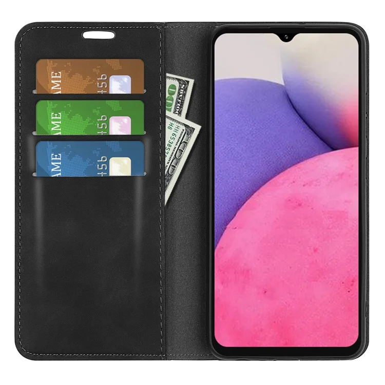 Auto Closing Magnetic PU Leather Case Stand Wallet Solid Color Skin-Touch Flip Phone Cover for Samsung Galaxy A33 5G - Black