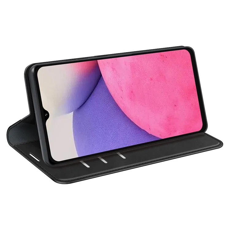 Auto Closing Magnetic PU Leather Case Stand Wallet Solid Color Skin-Touch Flip Phone Cover for Samsung Galaxy A33 5G - Black