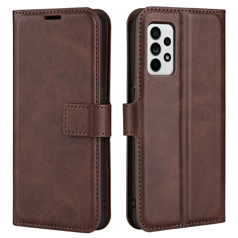 Well-protected Drop-proof Magnetic Clasp Wallet Stand Case PU Leather+TPU Interior Flip Cover for Samsung Galaxy A33 5G - Brown