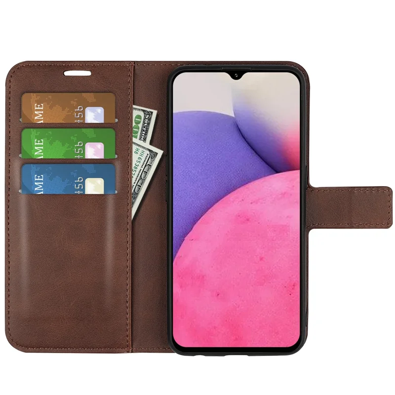 Well-protected Drop-proof Magnetic Clasp Wallet Stand Case PU Leather+TPU Interior Flip Cover for Samsung Galaxy A33 5G - Brown