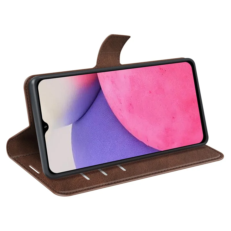 Well-protected Drop-proof Magnetic Clasp Wallet Stand Case PU Leather+TPU Interior Flip Cover for Samsung Galaxy A33 5G - Brown