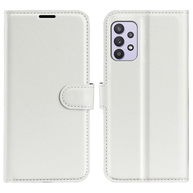 For Samsung Galaxy A53 5G Litchi Texture PU Leather Folio Case Magnetic Clasp Anti-scratch Phone Cover with Stand Wallet - White