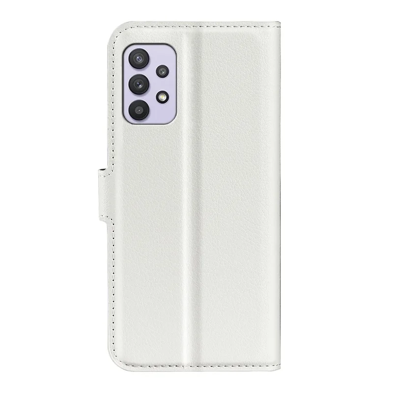 For Samsung Galaxy A53 5G Litchi Texture PU Leather Folio Case Magnetic Clasp Anti-scratch Phone Cover with Stand Wallet - White