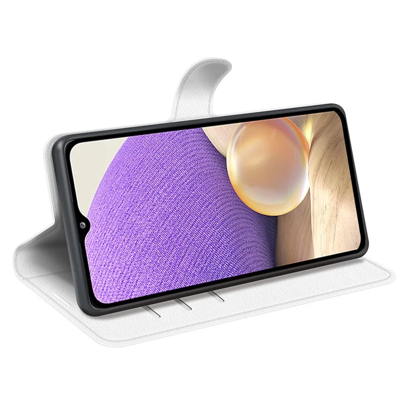 For Samsung Galaxy A53 5G Litchi Texture PU Leather Folio Case Magnetic Clasp Anti-scratch Phone Cover with Stand Wallet - White