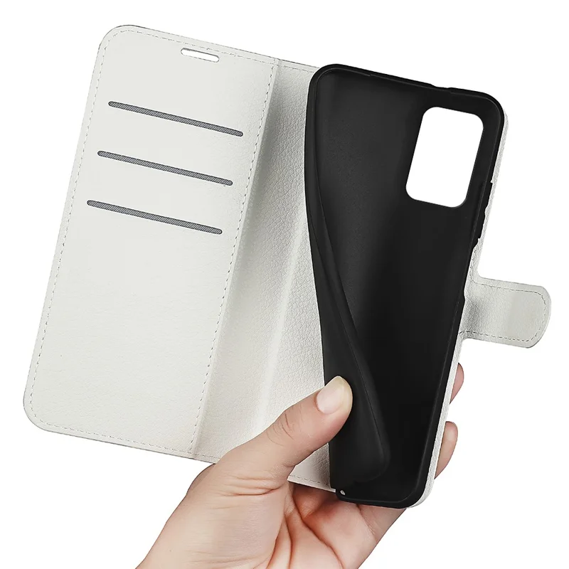 For Samsung Galaxy A53 5G Litchi Texture PU Leather Folio Case Magnetic Clasp Anti-scratch Phone Cover with Stand Wallet - White