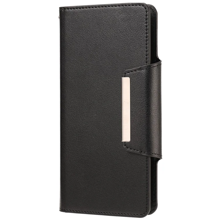 Elegante Bien protegido Funda de cuero extraíble ultradelgada con hoja de metal incorporada Cartera a prueba de caídas Funda para teléfono Samsung Galaxy S21 FE 5G/S21 Fan Edition - Negro