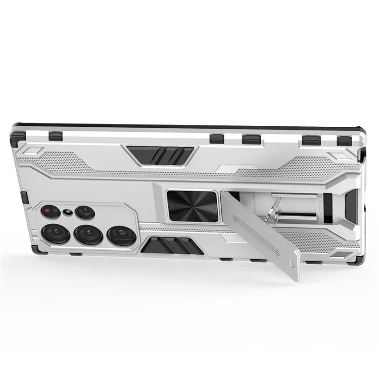 Hard PC Anti-Fingerprint Hard PC + Soft TPU Shockper Phone Cope с Kickstand Для Samsung Galaxy S22 Ultra 5G - Серебряный